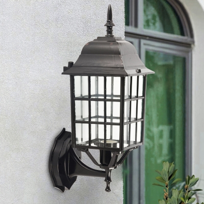 Clear Glass Black Sconce Lighting Cuboid 1 Light Countryside Wall Lamp Fixture for Outdoor