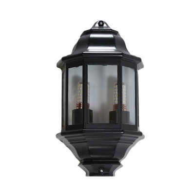 Clear Glass Geometric Wall Light Lodges Style 2 Heads Corner Outdoor Flush Wall Sconce in Black/White