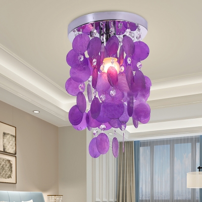 Contemporary 1 Light Flush Mount Purple Waterfall Close to Ceiling Lamp with Shell Shade