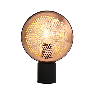 Modern 1 Bulb Night Table Light Gold/Rose Gold Drum Plug In Desk Lamp with Metal Mesh Shade