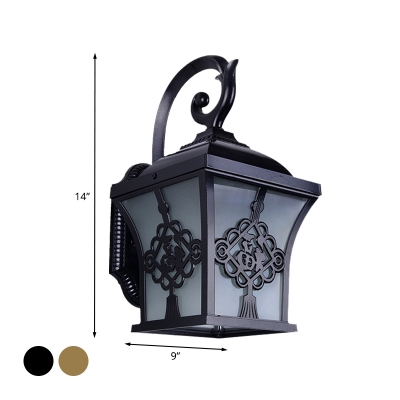 Open Bottom Metallic Sconce Light Lodges Opal Glass 1-Bulb Black/Black and Gold Wall Mount with Lucky Character