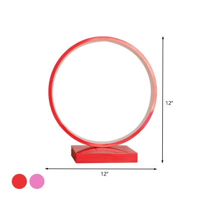 Red/Pink Circle Ring Desk Light Minimalist Aluminum Plug In LED Night Table Lamp in White/Warm Light