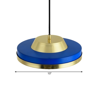 Round Pendulum Light Minimal Metallic 1 Head Blue Finish Suspension Pendant for Living Room