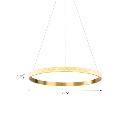 Simple LED Pendant Light Gold Finish Halo Ring Hanging Ceiling Lamp with Acrylic Shade in White/Warm Light, 19