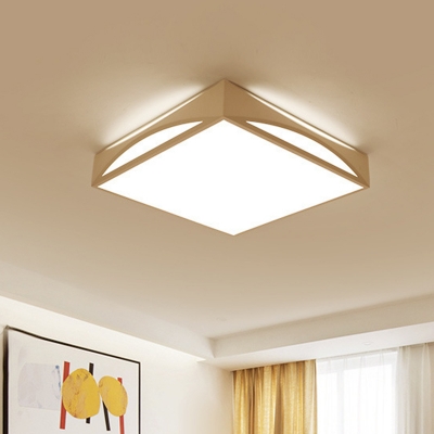Square Box Metal Flush Lighting Modern White/Black LED Close to Ceiling Lamp in White/Warm Light, 18.5