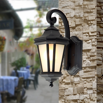 Twisted Arm Outdoor Wall Sconce Lighting Lodges White Glass 1 Light Black Wall Mounted Lamp