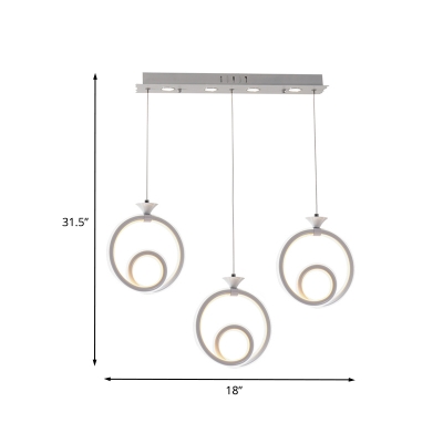 Twisting Ring LED Cluster Drop Pendant Simplicity Acrylic 3 Heads White Hanging Lamp for Dining Room in Warm/White/Natural Light
