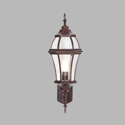 Urn Clear Glass Wall Sconce Lighting Farmhouse 1 Bulb Outdoor Wall Mount Fixture in Rust