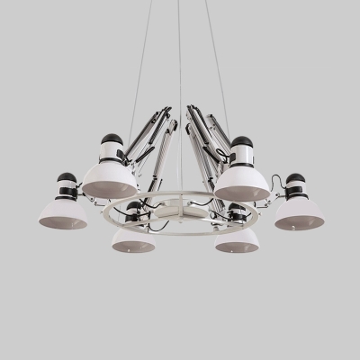 White 6 Lights Hanging Chandelier Antiqued Metal Dome Ceiling Pendant Lamp with Swing Arm