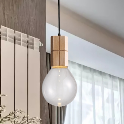 Wood Bare Bulb Hanging Lighting Modern 1 Head Clear Glass LED Mini Pendant Lamp in Warm/White Light