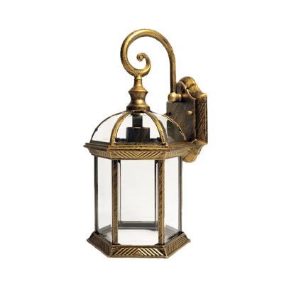 1-Bulb Sconce Light Fixture Lodges Birdcage Clear Glass Wall Mount in Brass/Black for Passage