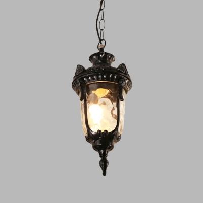 1 Head Pendant Lighting Rustic Lantern Metallic Suspension Lamp in Black/Brass with Water Glass Shade