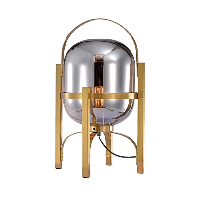 1 Light Bedroom Night Lamp Modernism Gold Table Lighting with Elliptical White/Smoke Gray Glass Shade