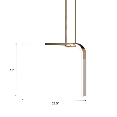 2 Heads Restaurant Suspension Pendant Simplicity Brass LED Hanging Ceiling Light with Geometric Line Acrylic Shade