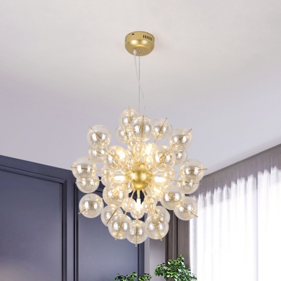 8 Heads Living Room Chandelier Lighting Minimalist Gold Pendant Lamp with Spherical Clear Glass Shade