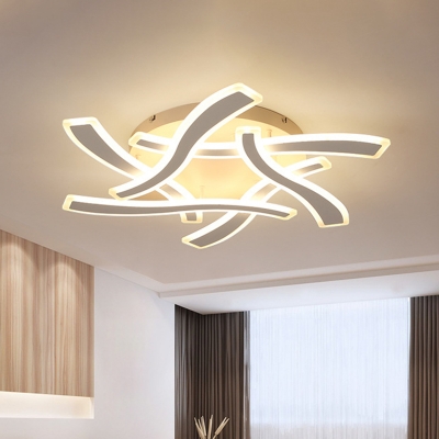 Acrylic Cross Wave Semi Flushmount Contemporary LED Flush Light Fixture in White for Bedroom, Warm/White Light