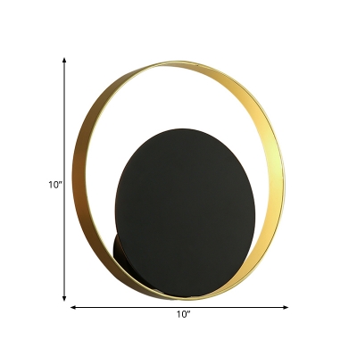 Circle Wall Light Fixture Simplicity Metallic 1-Head Black and Gold Finish Wall Mounted Lighting for Bedroom