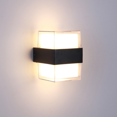 Clear Acrylic Cuboid Sconce Light Modernist Black and White LED Wall Mount Lamp for Dining Room in Warm/White Light