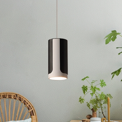 Cylindrical LED Hanging Light Minimalist Acrylic 1 Head Black Suspension Pendant for Kitchen