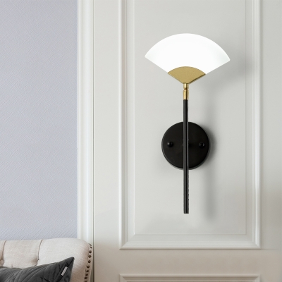 Fan Shaped Wall Mounted Lamp Simplicity Acrylic Black and Gold LED Sconce Light Fixture with Pencil Arm for Bedroom