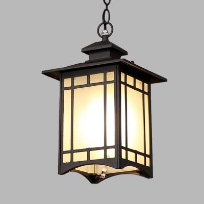 Lantern Outdoor Hanging Light Kit Country Opal Glass 1-Light Black Ceiling Pendant Lamp