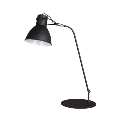 LED Domed Table Lamp Vintage Black Finish Metal Desk Lighting for Study Room, Curved Arm