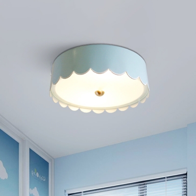 Metallic Scalloped Drum Ceiling Mounted Fixture Modernist LED Flush Lighting in Light Blue