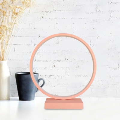 Red/Pink Circle Ring Desk Light Minimalist Aluminum Plug In LED Night Table Lamp in White/Warm Light