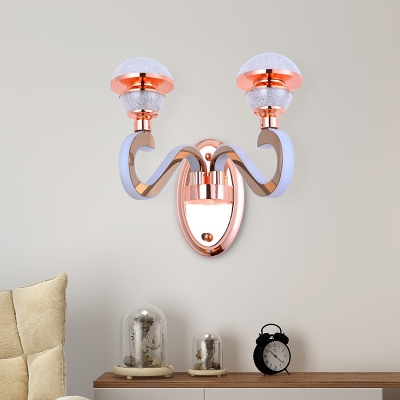 2 Heads Bathroom LED Wall Lamp Minimalist Rose Gold Shiny Arm Designed Wall Sconce with Dome Metal Shade