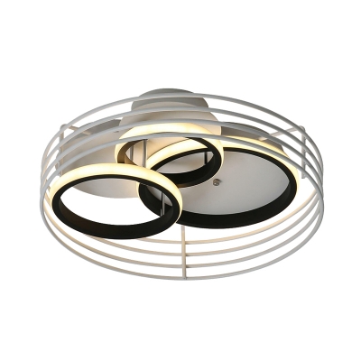 Acrylic Rings Flush Light Modern LED Flush Mounted Lamp in White/Black with Metal Cage, Warm/White Light, 16.5