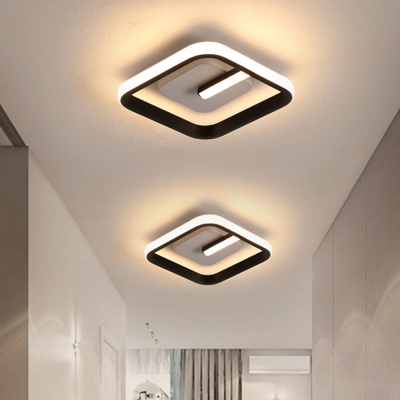 Black Square Ceiling Flush Mount Minimalist Acrylic LED Flush Mount Lamp for Hallway in Warm/White Light
