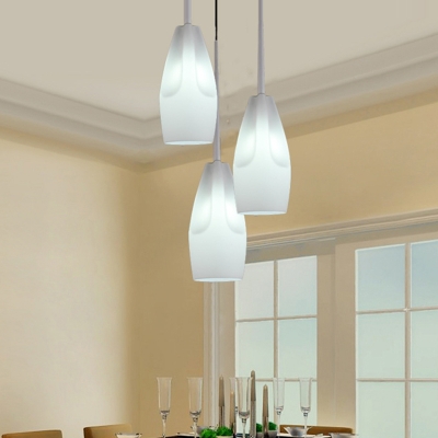 Blown Glass Elongated Dome Cluster Pendant Light Simplicity 3 Lights White Finish Suspension Lighting
