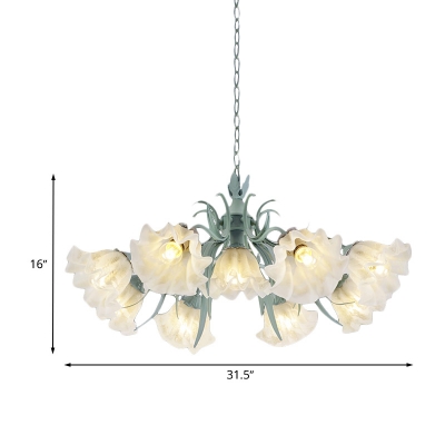 Blue 3/6/9 Bulbs Chandelier Lamp Romantic Pastoral Frosted White Glass Scalloped Suspension Light for Living Room