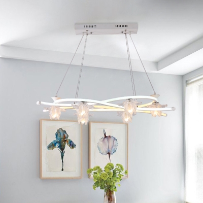 Clear Glass Flower Cluster Hanging Light Modernist 6-Head White LED Suspension Pendant in Warm/White/Natural Light