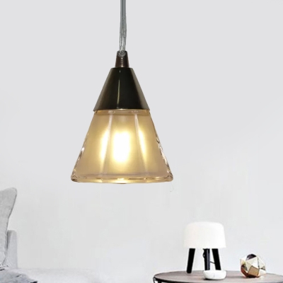 Conical Living Room Hanging Pendant Light Clear Glass 1-Light Modernism Ceiling Lamp in Gold