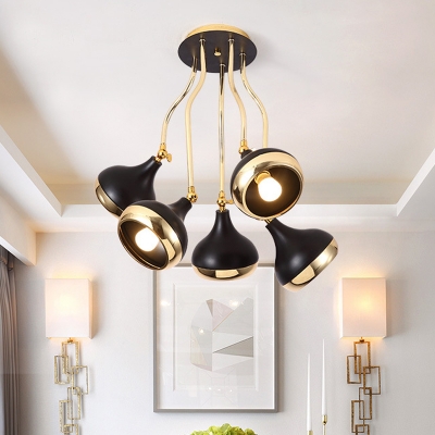 Dome Shade Metal Semi Flush Mount Light Simple 5 Lights Black Finish Ceiling Lighting for Living Room