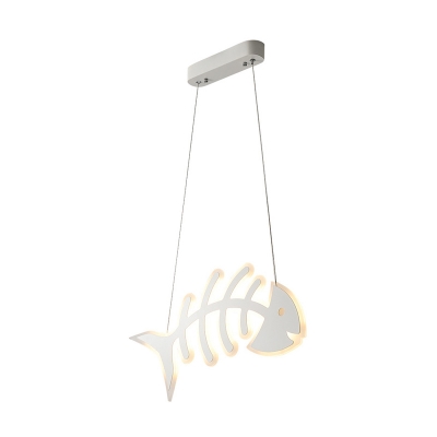 Fishbone Acrylic Chandelier Lighting Modernist Black/White LED Suspended Pendant Lamp in White/Warm Light, 23.5