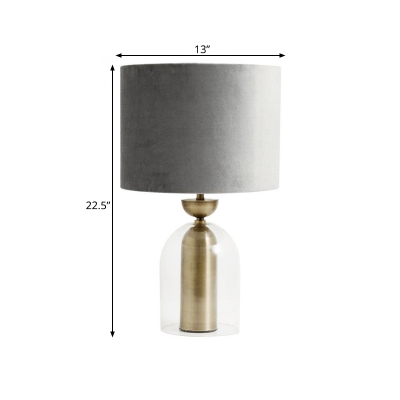 Gold Dome Nightstand Lighting Nordic 1-Light Clear Glass Table Lamp with Drum Fabric Shade