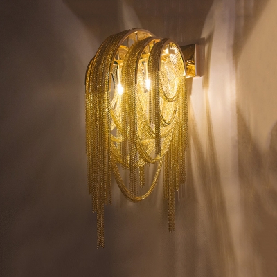 Gold Tassel Wall Mounted Lamp Contemporary 2 Heads Metallic Sconce Light Fixture for Bedroom