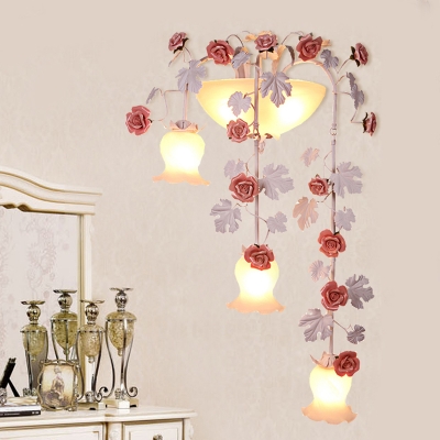 Korean Garden Rose Wall Lighting 5 Bulbs White Glass Sconce Wall Light for Living Room