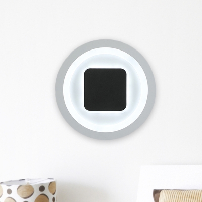 LED Bedroom Wall Light Sconce Modern Black-White Wall Mounted Lamp with Square and Circle Metal Shade