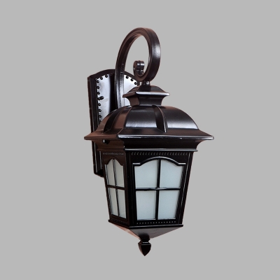 Metal Twisted Arm Wall Sconce Farmhouse 1-Light Outdoor Wall Light Fixture in Black/Gold with Opal Glass Shade
