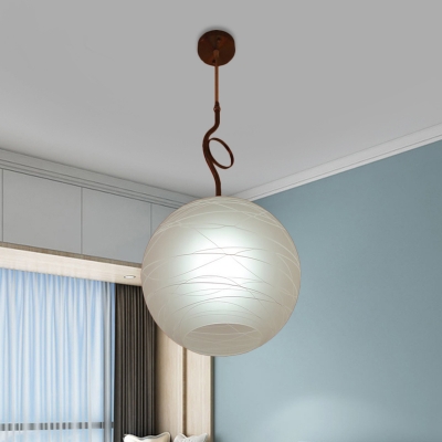 Spherical Ceiling Pendant Light Modern White Glass 1 Head Black Finish Suspension Lamp