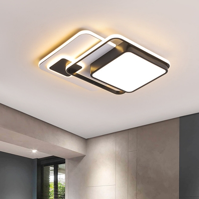 Squared Metal Ceiling Flush Modernism LED Black Flush-Mount Light Fixture for Bedroom, 16