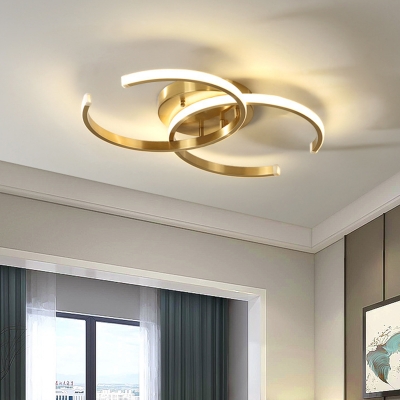 Symmetric Arcs Ceiling Mounted Light Minimalist Acrylic Gold LED Flush Mount Lamp for Bedroom