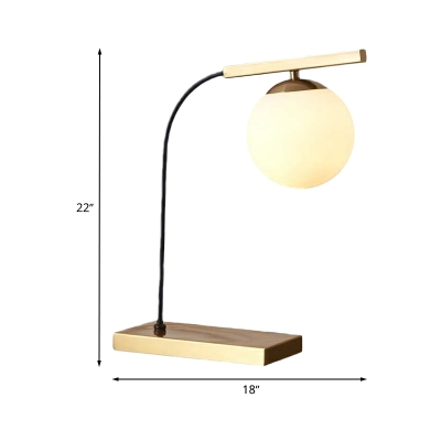 1 Bulb Bedroom Nightstand Light Postmodern Gold Metal Table Lamp with Globe White Glass Shade