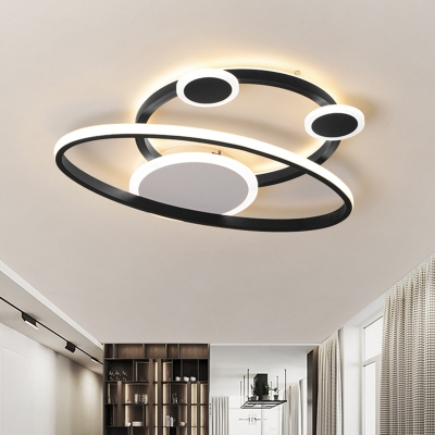 Black Creative Rings Flush Mount Lamp Simplistic Acrylic LED Ceiling Lighting for Living Room in Warm/White Light, 16.5
