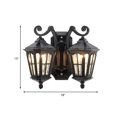 Black Finish 2 Heads Sconce Light Countryside Water Glass Geometric Wall Mount Fixture