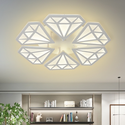 Contemporary LED Flushmount White Diamond Semi Flush Ceiling Light with Acrylic Shade in Warm/White Light for Living Room