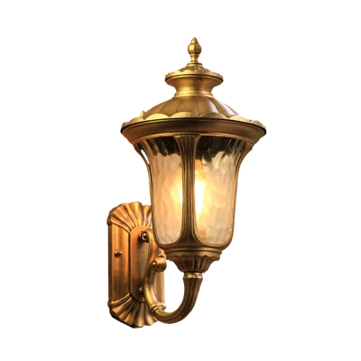 Country Lotus Wall Sconce Light 1 Head Water Glass Wall Lamp in Brass/Black for Outdoor